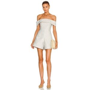 Jonathan Simkhai Valerie Matelasse Romper in Dew Silver